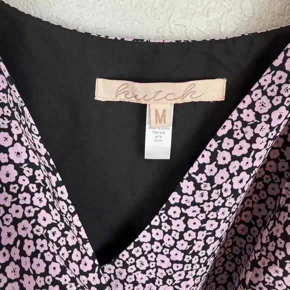 Hutch Anthropologie NWT Elma Floral High Low Contrast Wrap Midi Dress M Purple - Picture 8 of 15